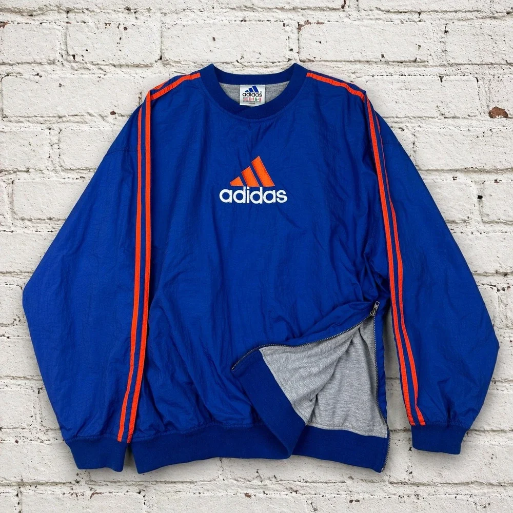 Adidas Windbreaker Mens XL Blue Orange Vintage‎ 90s Pullover Center White Tag